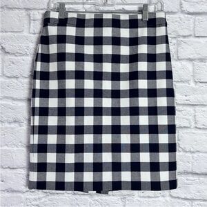 J. Crew Gingham Check Plaid High Rise No.2 Pencil Skirt Preppy Blue White Sz 4P
